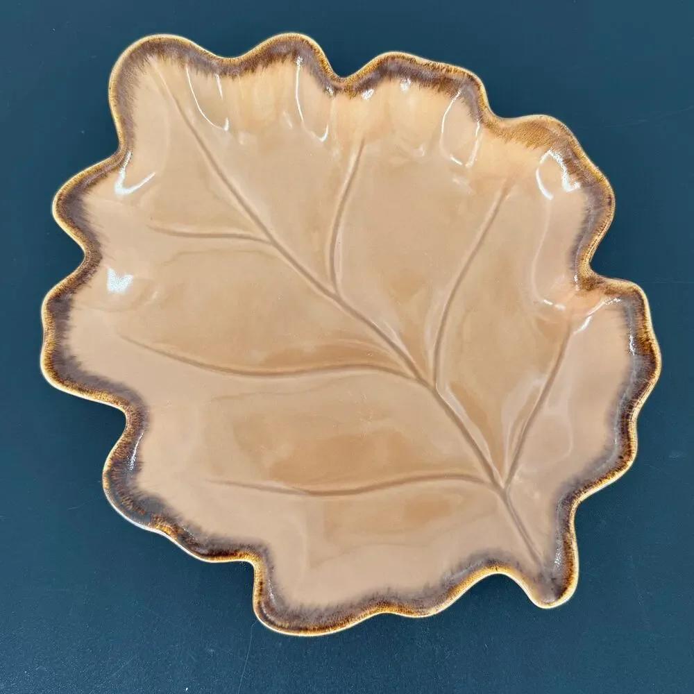 Cindy Crawford Harvest Leaf Platter Brown Stoneware Ceramic Autumn Fall Plate